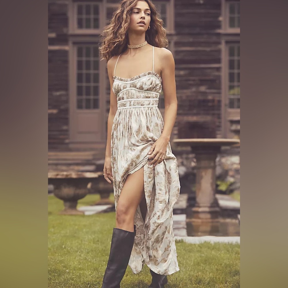 NWT Free People Charlie Smocked Bustier Maxi Dress